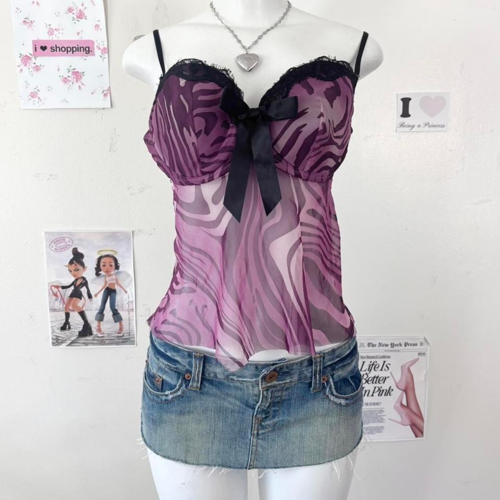 La Senza Y2K Purple Zebra Mesh Babydoll Top‎ — Scene / Grunge Bimbo Lingerie